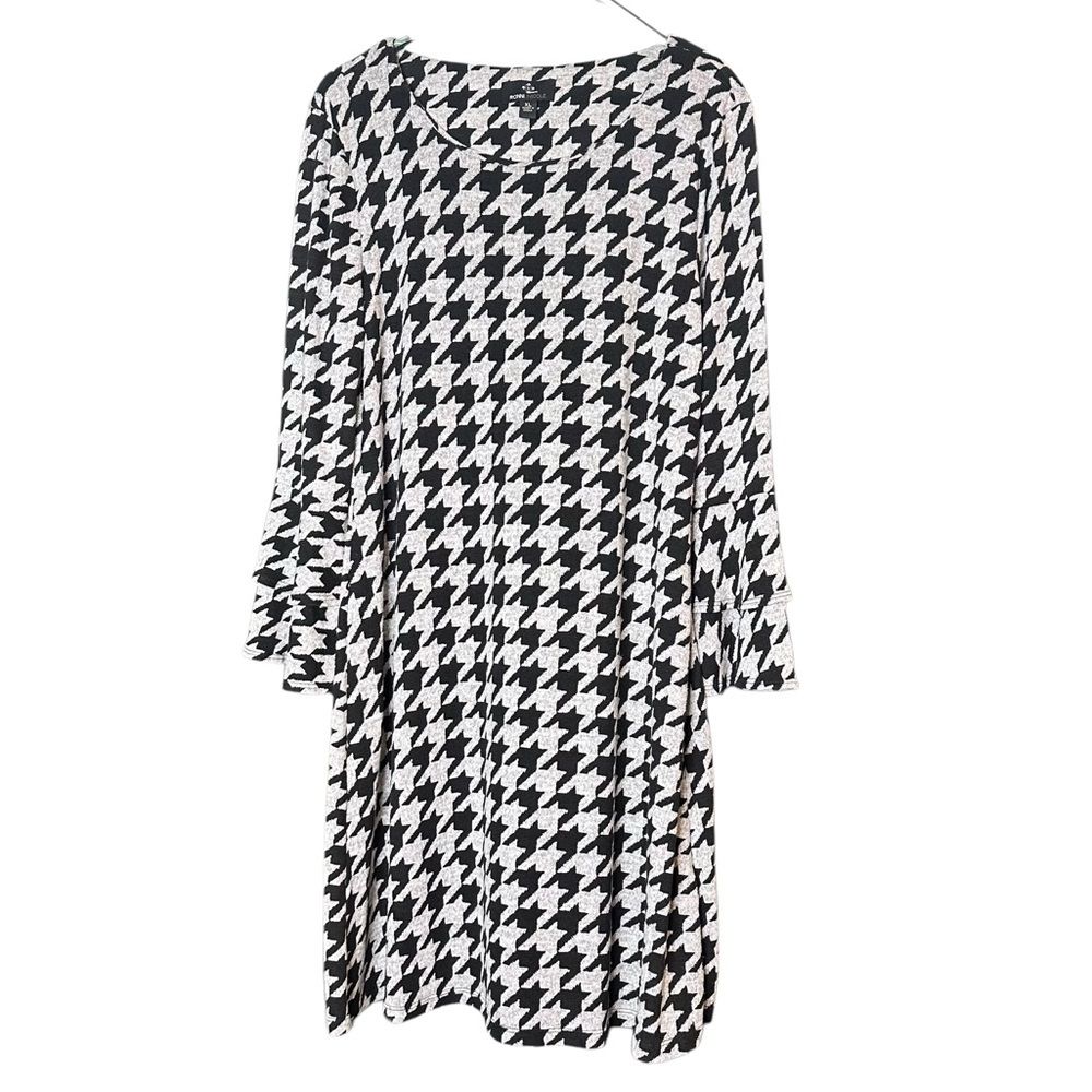 🔴5 for $40 SALE! Ronni Nicole GrayBlk HoundsTooth Bell Sleeve Mini Dress sz XL